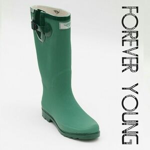 Women's Rainboots, Tall Matte Rain Boots, RB-1518 Green